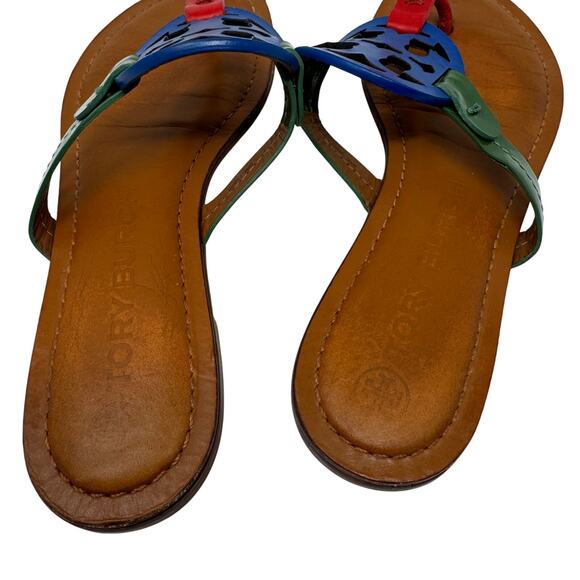 Tory Burch Colorblock Miller Sandals Size 7 Multicolor Logo Thong Flats Shoes - Picture 9 of 11